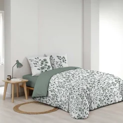 Douceur D'Intérieur Housse de couette 240 x 220 coton naturel 57 fils MAIWEN Sauge + 2 taies* Parure De Lit