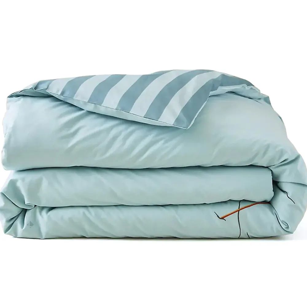 Linnea Housse de couette brodée 140x200 cm en percale de coton PASSE MONTAGNE bleu givré* Housse De Couette