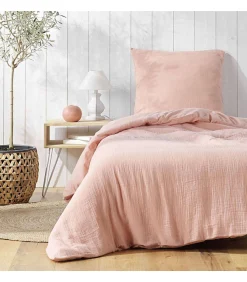 Housse de couette double gaze coton uni Vieux rose 140x200cm - 140x200cm - Rose>Douceur D'Intérieur