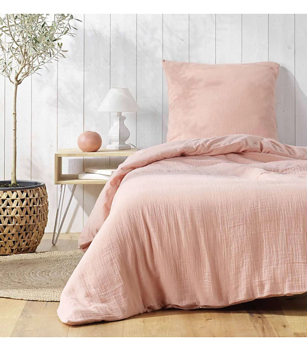 Housse de couette double gaze coton uni Vieux rose 140x200cm - 140x200cm - Rose>Douceur D'Intérieur