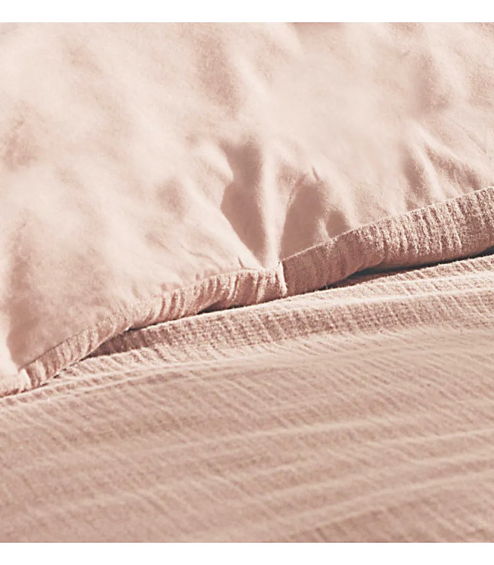 Housse de couette double gaze coton uni Vieux rose 140x200cm - 140x200cm - Rose>Douceur D'Intérieur