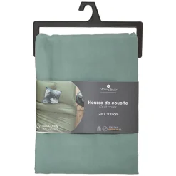 Housse de couette en coton - vert céladon 140x200 cm - Atmosphera><noscript><img width=
