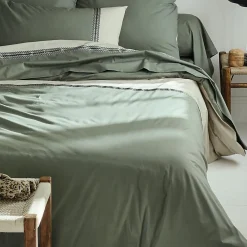 Housse de couette en percale de coton au galon géométrique (280x240 cm - Vert Olive)><noscript><img width=
