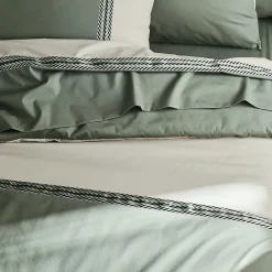 Housse de couette en percale de coton au galon géométrique (140x200 cm - Vert Olive)>Tradilinge Sale