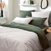Housse de couette en percale de coton à rayures (240x220 cm - Vert Olive)>Tradilinge Sale
