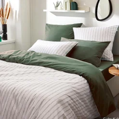 Housse de couette en percale de coton à rayures (240x220 cm - Vert Olive)>Tradilinge Sale