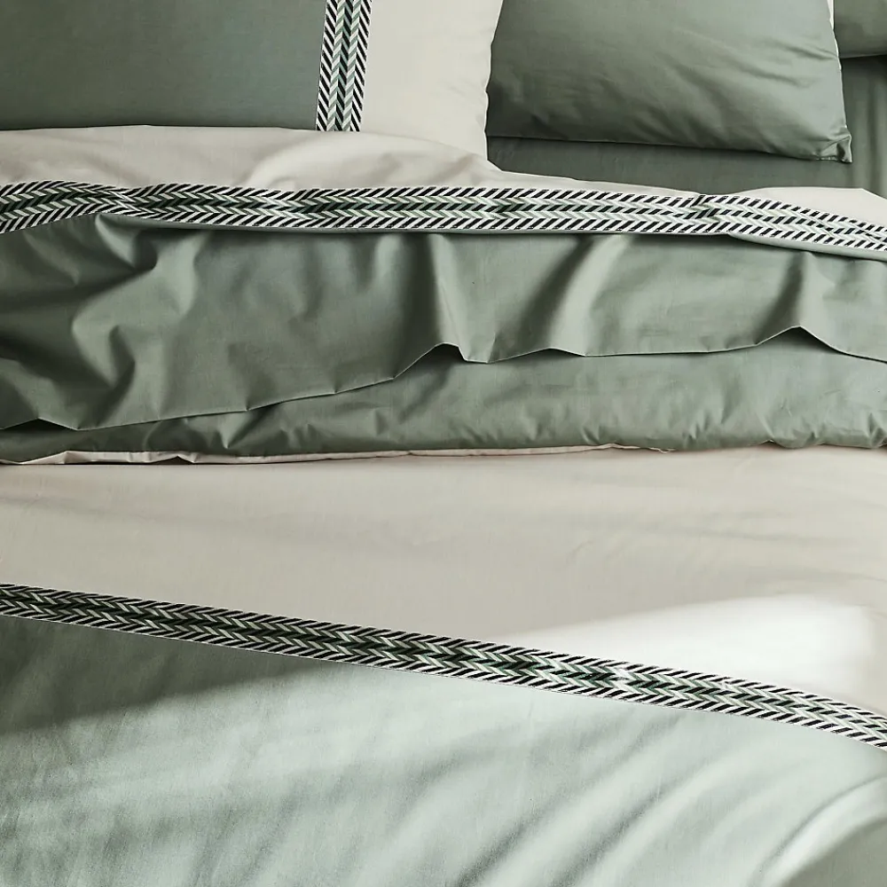 Housse de couette en percale de coton au galon géométrique (240x220 cm - Vert Olive)>Tradilinge Clearance