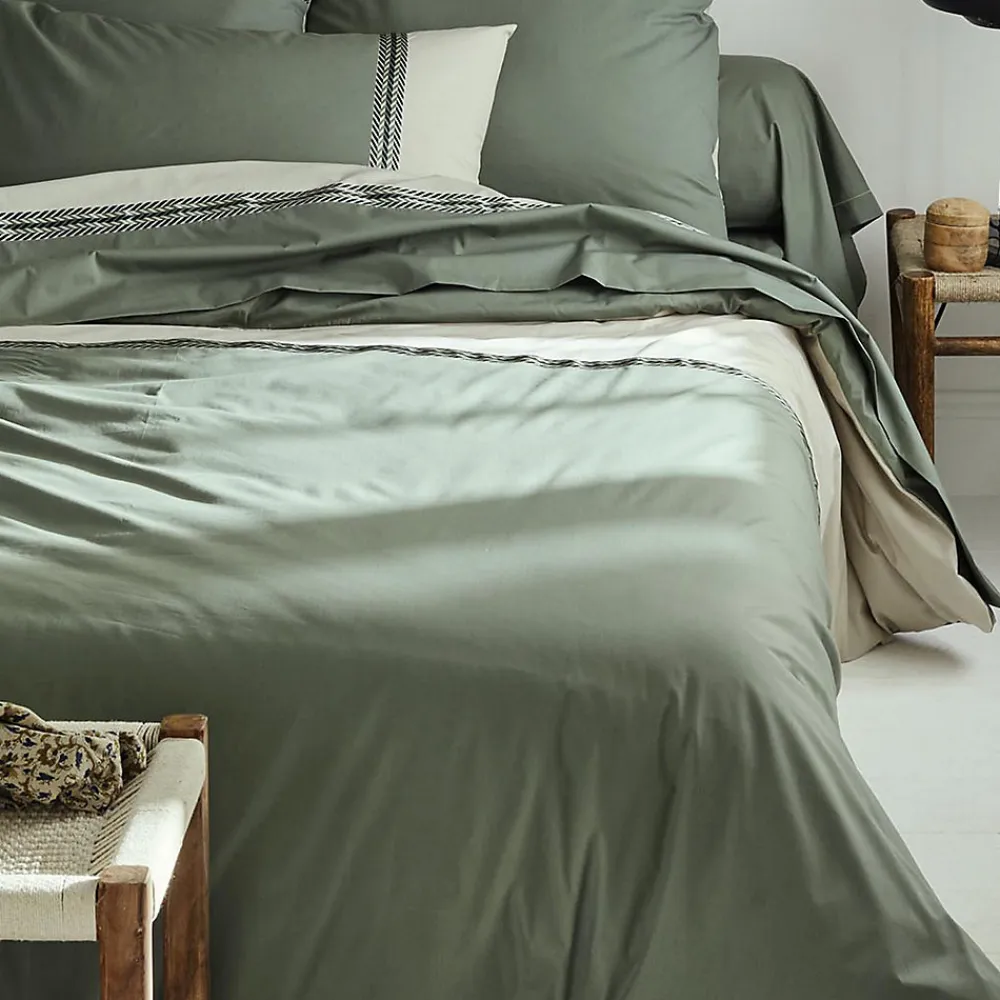 Housse de couette en percale de coton au galon géométrique (240x220 cm - Vert Olive)>Tradilinge Clearance