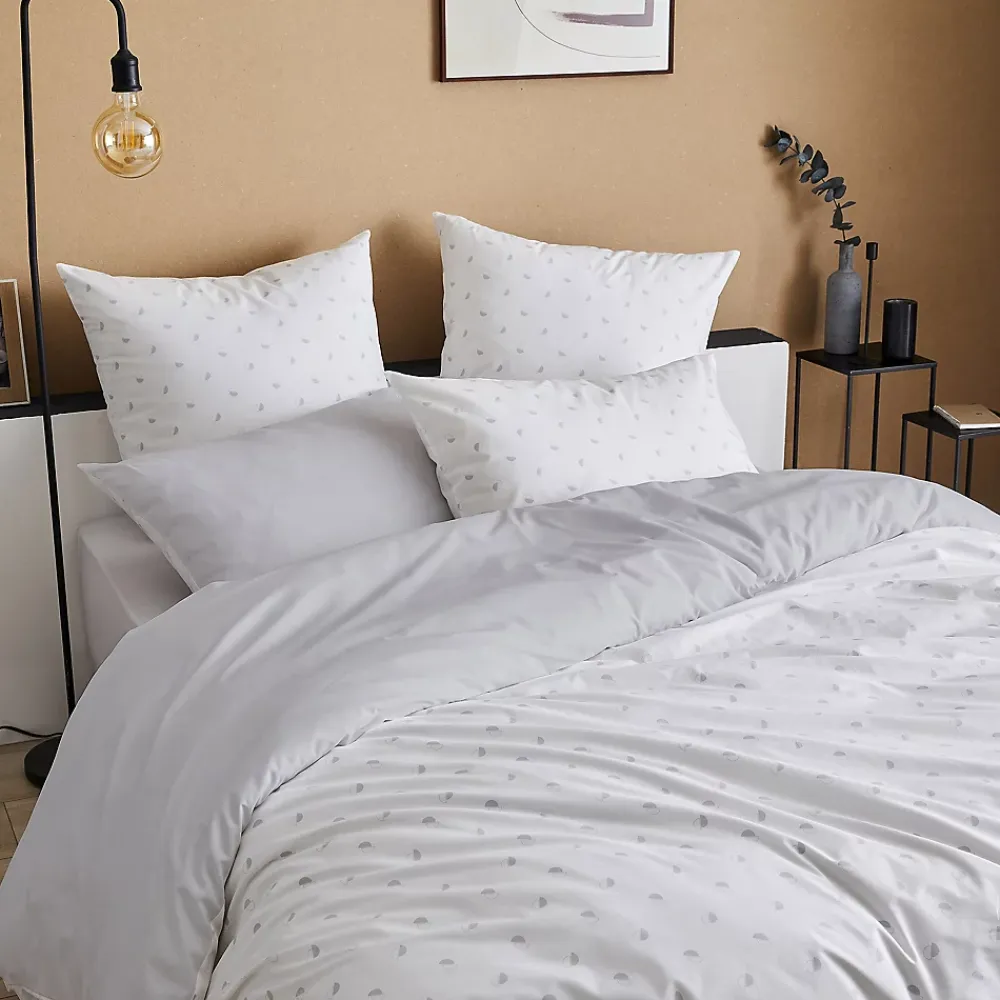 Tradilinge Housse de couette en percale au style géométrique (260x240 cm - Gris clair)* Housse De Couette