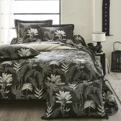 Tradilinge Housse de couette en satin aux feuilles tropicales (200x200 cm - Gris anthracite)* Housse De Couette