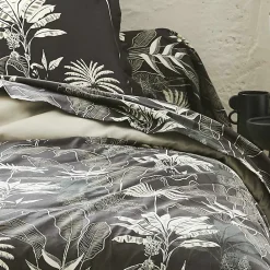 Tradilinge Housse de couette en satin aux feuilles tropicales (200x200 cm - Gris anthracite)* Housse De Couette