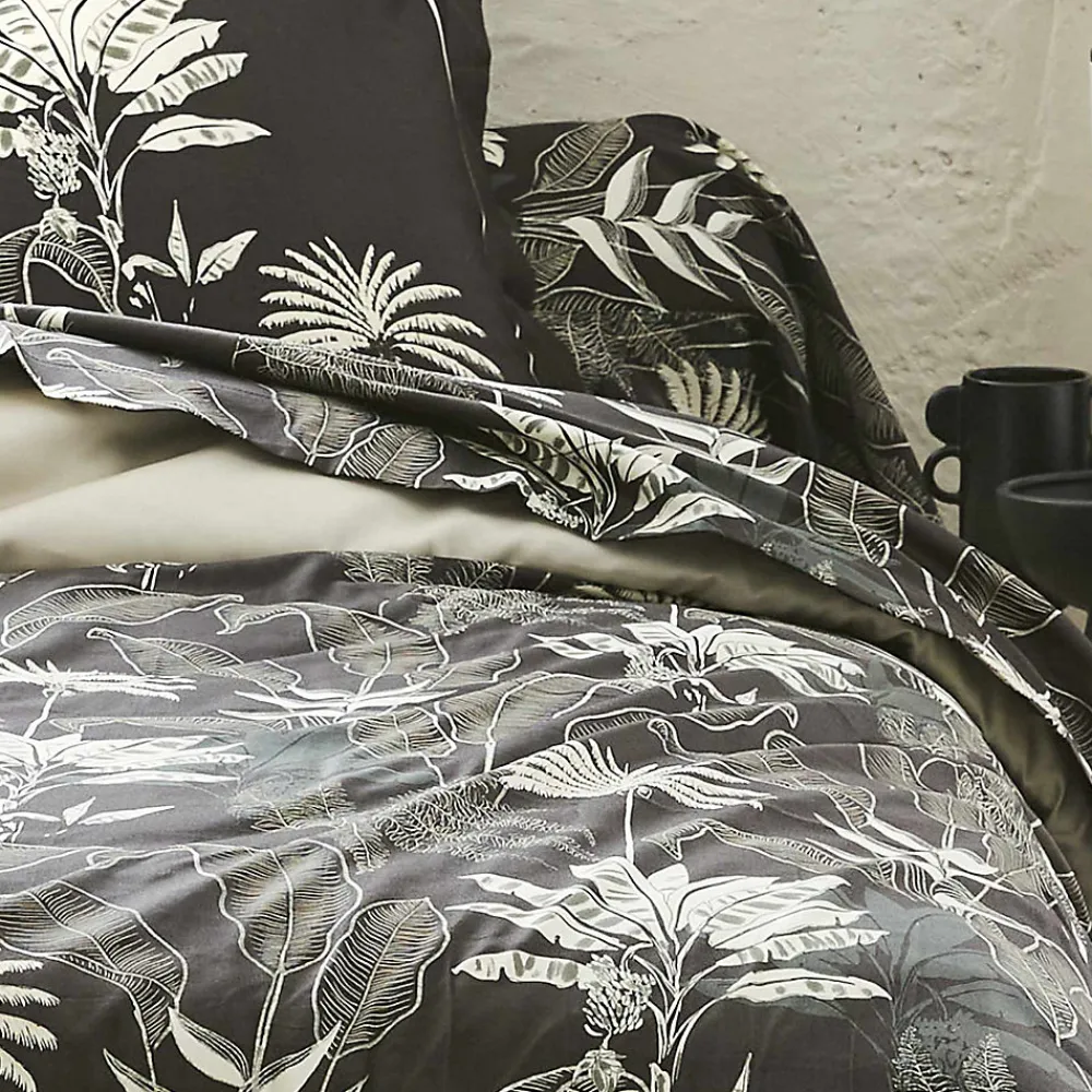 Housse de couette en satin aux feuilles tropicales (260x240 cm - Gris anthracite)>Tradilinge Best
