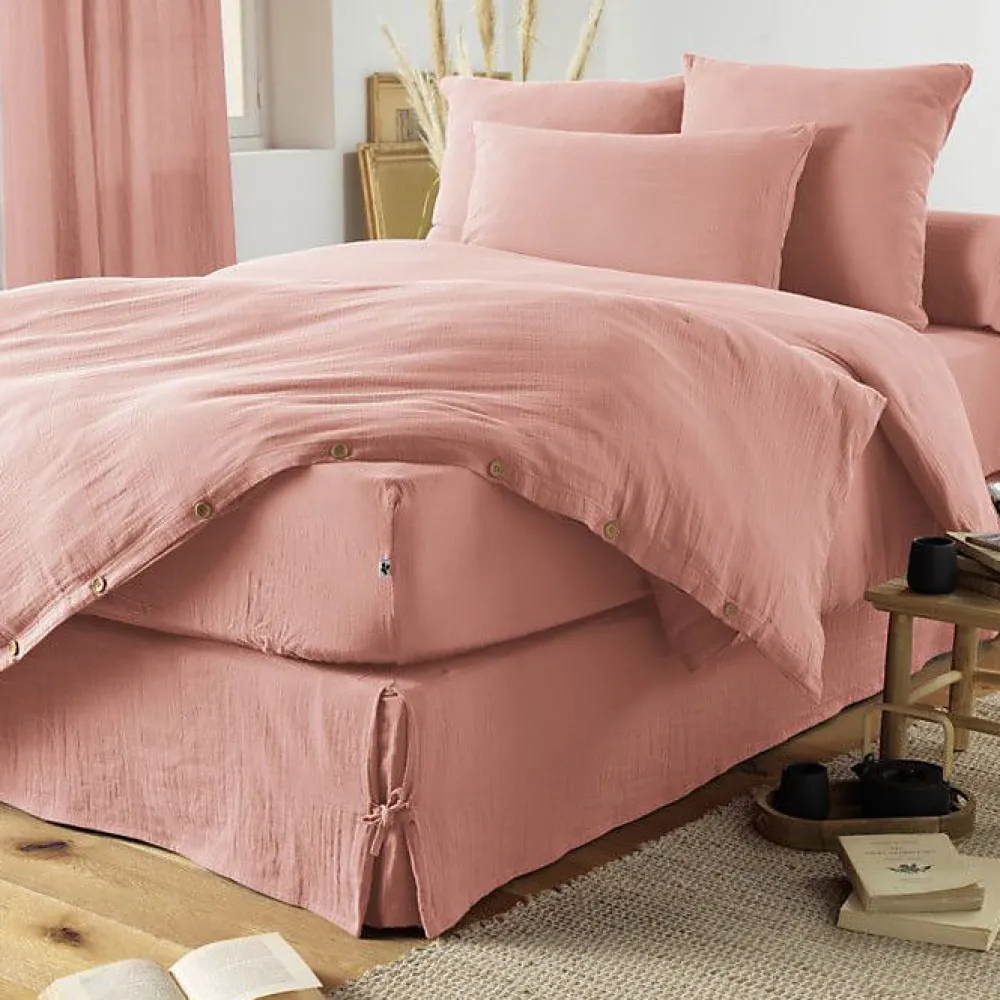 Housse de couette "Gaïa" toutes dimensions "Gaze de Coton" - Gaïa Rose Pêche - Housse de couette 260 x 240 cm>L'Effet Papillon Discount