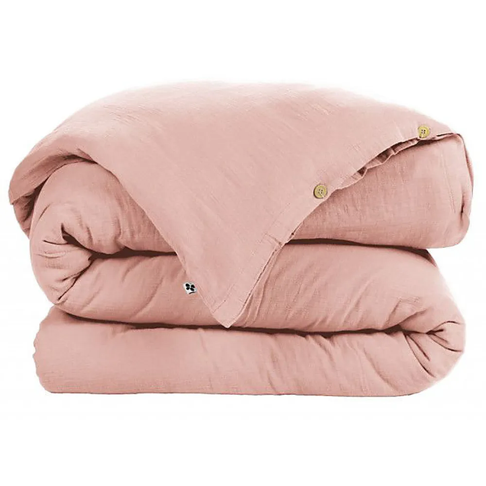 Housse de couette "Gaïa" toutes dimensions "Gaze de Coton" - Gaïa Rose Pêche - Housse de couette 260 x 240 cm>L'Effet Papillon Discount