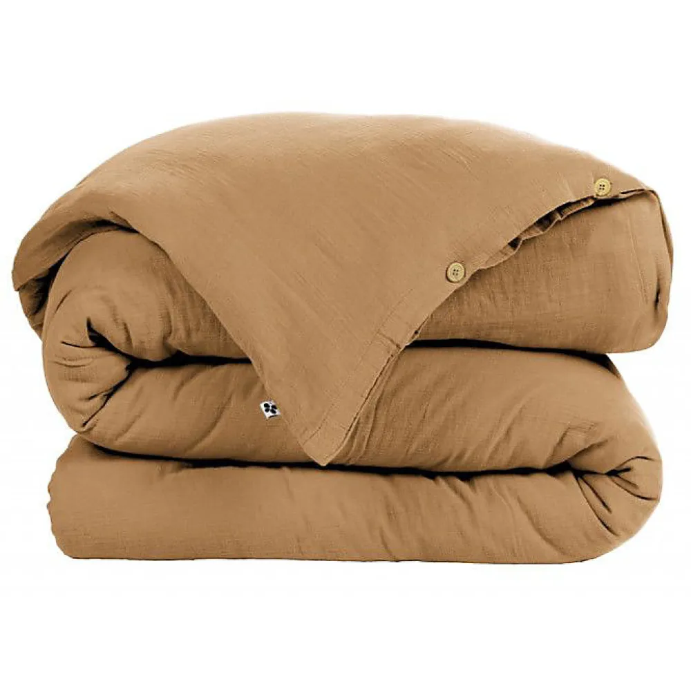 Housse de couette "Gaïa" toutes dimensions "Gaze de Coton" - Gaïa Camel - Housse de couette 260 x 240 cm>L'Effet Papillon Outlet