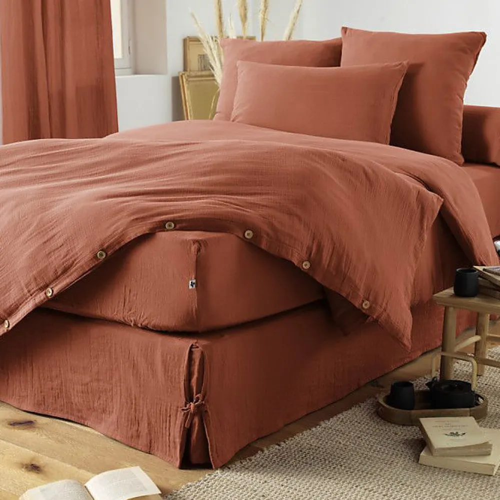Housse de couette "Gaïa" toutes dimensions "Gaze de Coton" - Gaïa Terracotta - Housse de couette 260 x 240 cm>L'Effet Papillon New