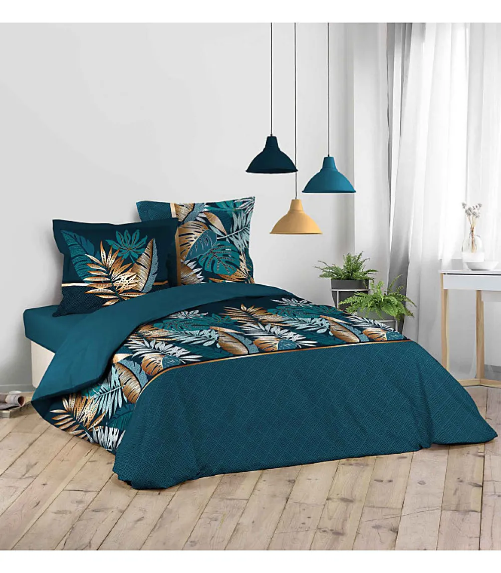 Douceur D'Intérieur Housse de couette imprimé allover 42 fils "Alianor" - 240x260cm - Bleu canard* Parure De Lit
