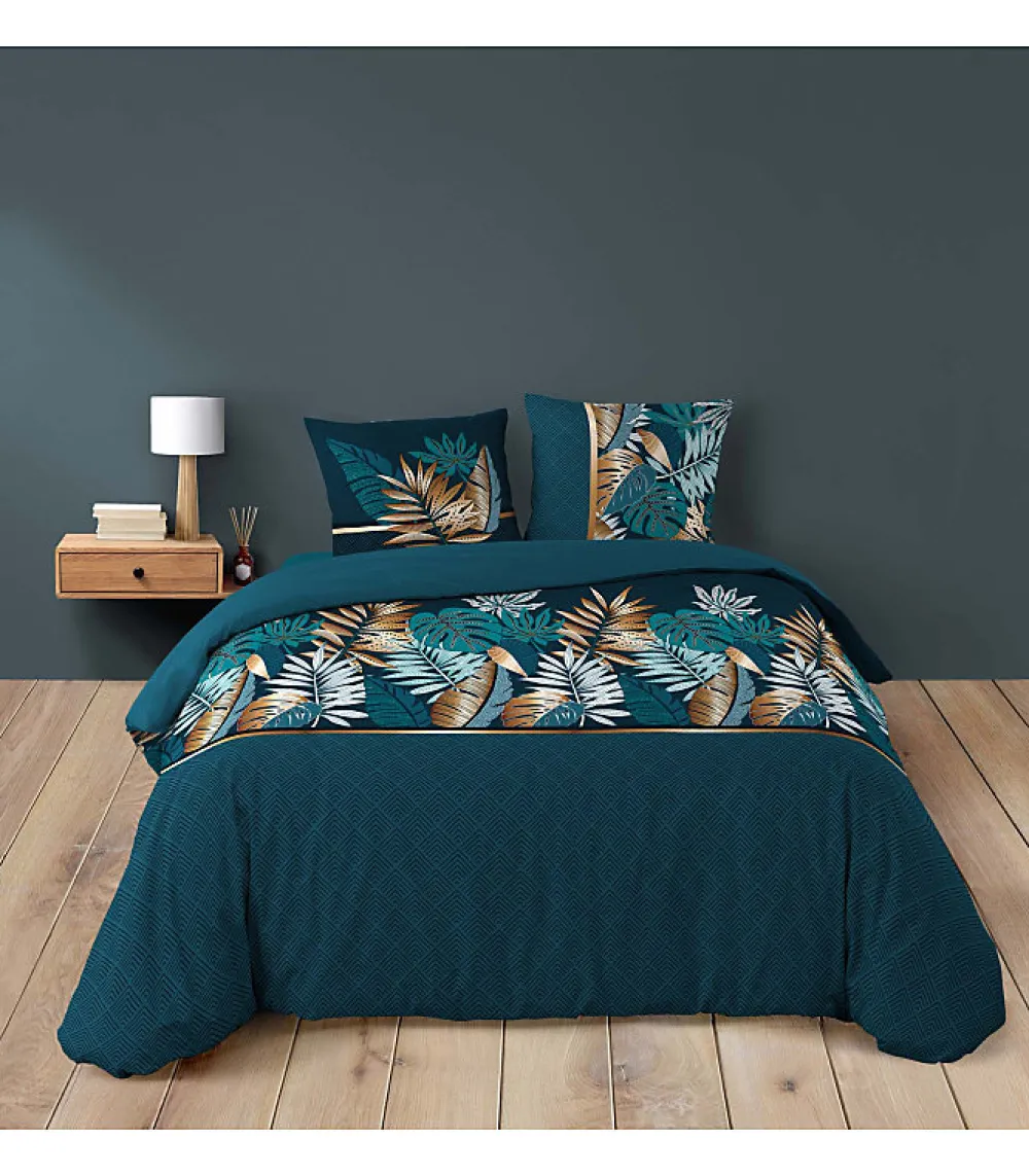 Douceur D'Intérieur Housse de couette imprimé allover 42 fils "Alianor" - 240x260cm - Bleu canard* Parure De Lit