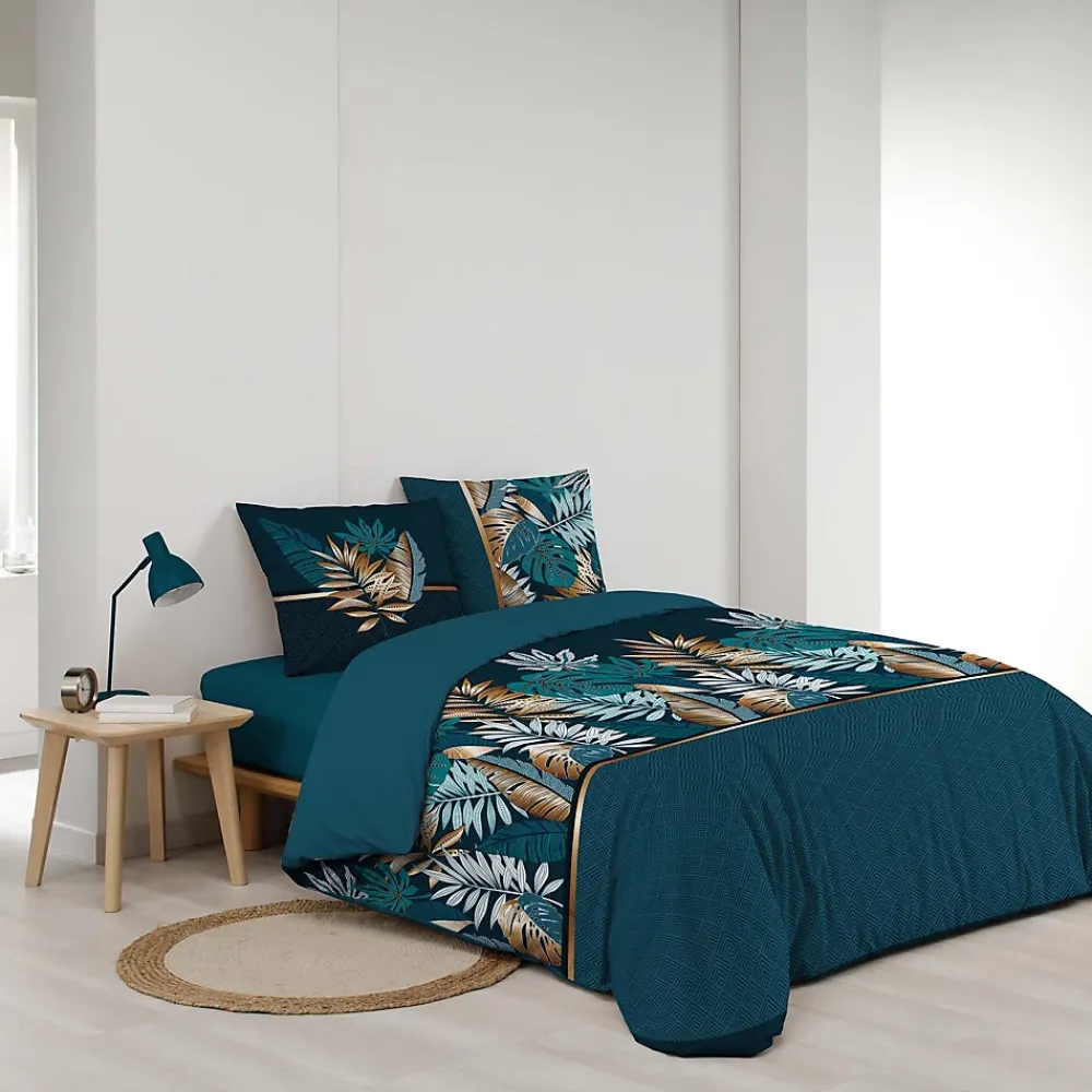 Douceur D'Intérieur Housse de couette imprimé allover 42 fils "Alianor" - 240x260cm - Bleu canard* Parure De Lit