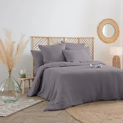 Housse de couette Linah - gris - lin lavé 240x220 cm - Atmosphera>Atmosphera Créateur D'Intérieur Outlet