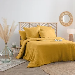Housse de couette Linah - jaune ocre - lin lavé 240x220 cm - Atmosphera>Atmosphera Créateur D'Intérieur Best