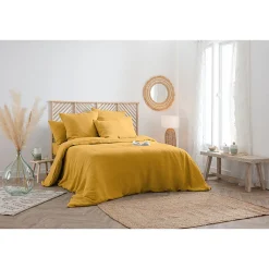 Housse de couette Linah - jaune ocre - lin lavé 240x220 cm - Atmosphera><noscript><img width=