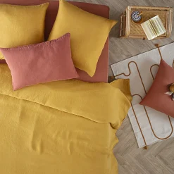 Housse de couette Linah - jaune ocre - lin lavé 240x220 cm - Atmosphera><noscript><img width=
