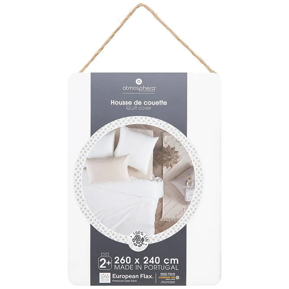 Housse de couette Linah - blanc - lin lavé 260x240 cm - Atmosphera>Atmosphera Créateur D'Intérieur Discount