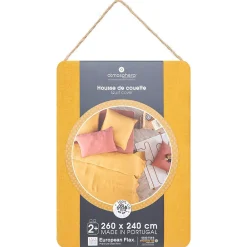 Housse de couette Linah - jaune ocre - lin lavé 260x240 cm - Atmosphera><noscript><img width=