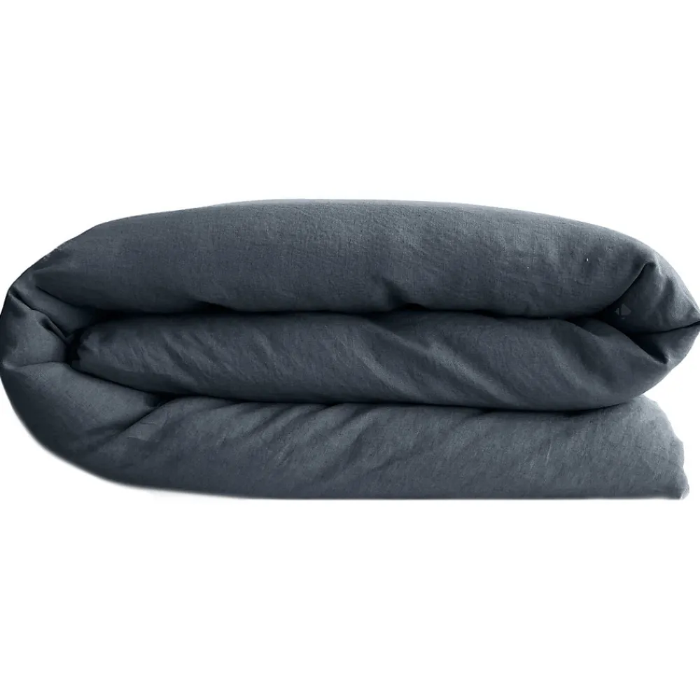 Housse de couette PALACE pur coton lavé 240x220 cm uni noir granit>Linnea Outlet