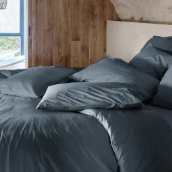Housse de couette PALACE pur coton lavé 240x220 cm uni noir granit><noscript><img data-lazyloaded=