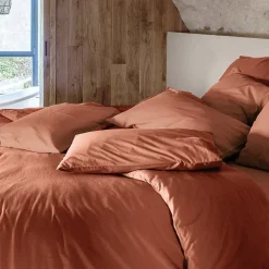Linnea Housse de couette PALACE pur coton lavé 260x240 cm uni marron terre cuite* Housse De Couette