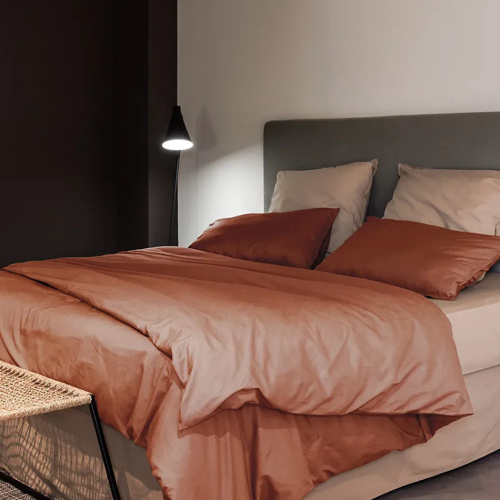 Linnea Housse de couette PALACE pur coton lavé 260x240 cm uni marron terre cuite* Housse De Couette