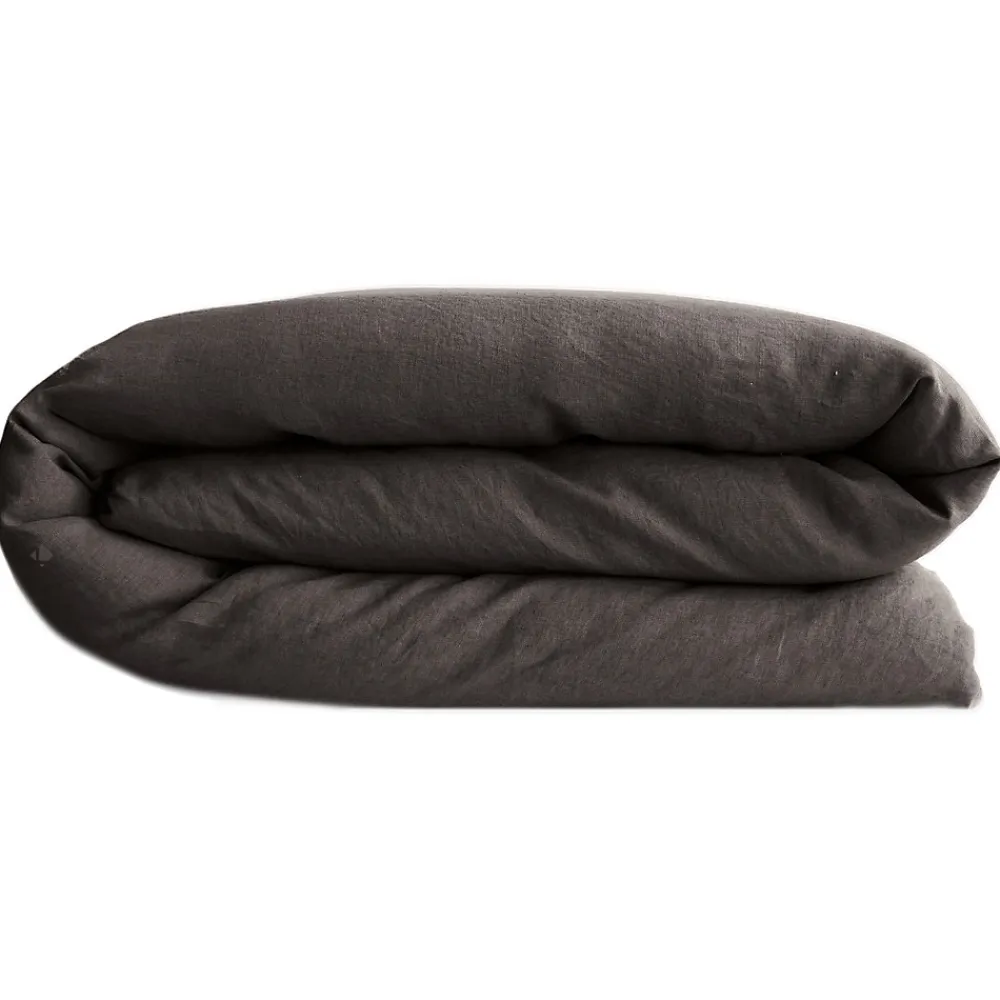 Housse de couette PALACE pur coton lavé 140x200 cm uni marron café>Linnea Online