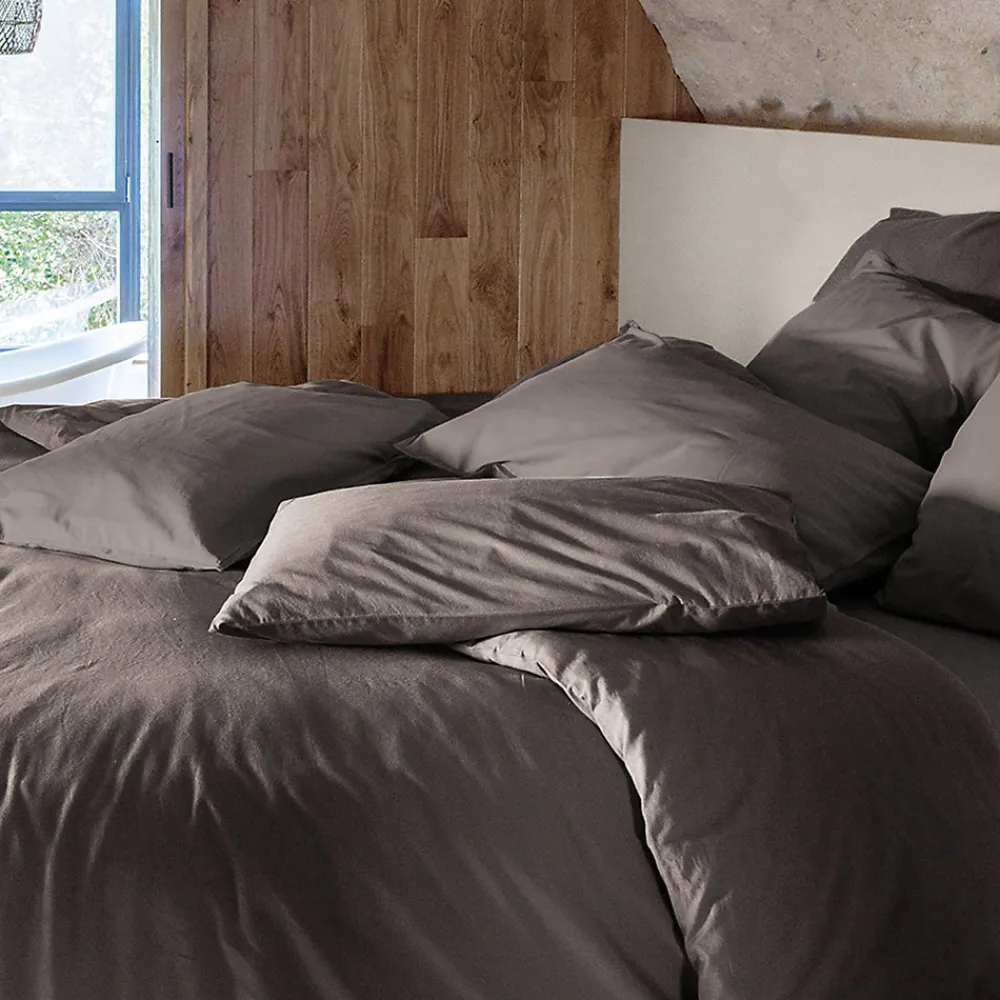 Housse de couette PALACE pur coton lavé 140x200 cm uni marron café>Linnea Online
