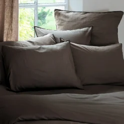 Housse de couette PALACE pur coton lavé 140x200 cm uni marron café><noscript><img width=