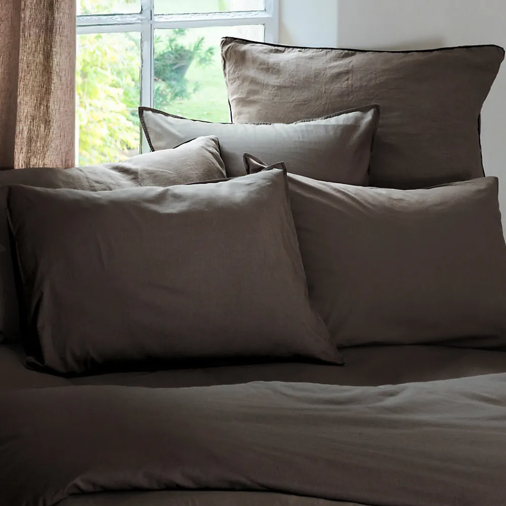 Housse de couette PALACE pur coton lavé 140x200 cm uni marron café>Linnea Online