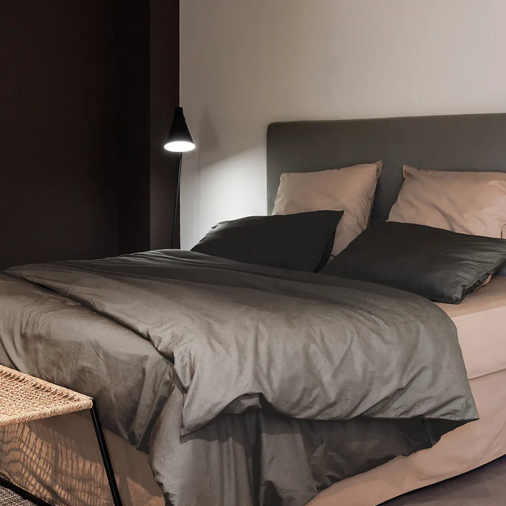 Housse de couette PALACE pur coton lavé 140x200 cm uni marron café>Linnea Online