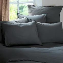 Linnea Housse de couette PALACE pur coton lavé 260x240 cm uni noir granit* Housse De Couette