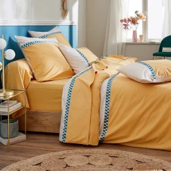 Housse de couette percale avec galon (140x200 cm - Jaune)><noscript><img width=