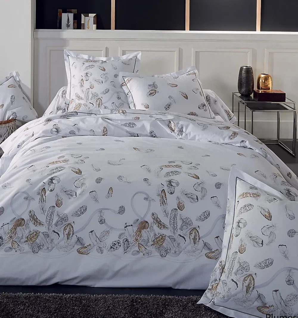 Tradilinge Housse de couette plumes à imprimés plumes (260x240 cm - Blanc)* Housse De Couette