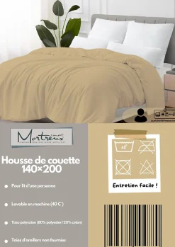 Housse de couette Polycoton Taupe - 1 personne 140 x 200 - 488-6><noscript><img width=