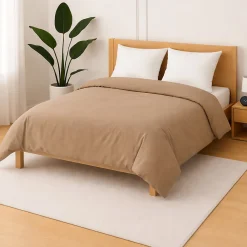 Housse de couette Polycoton Taupe - 2 personnes 220 x 240 - Toutes saisons ->Mortreux Discount