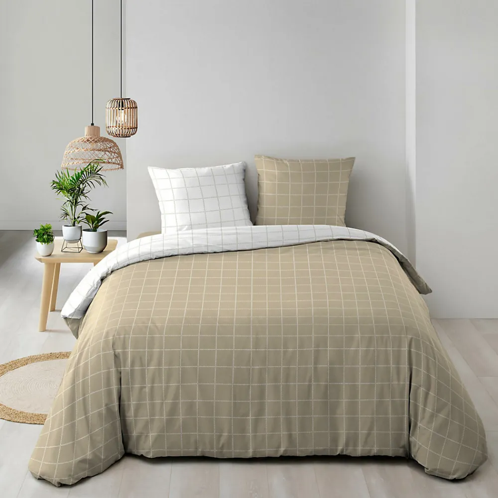 Housse de couette réversible 240 x 220 cm + 2 taies CADRIA 100% coton 57 fils>Douceur D'Intérieur New