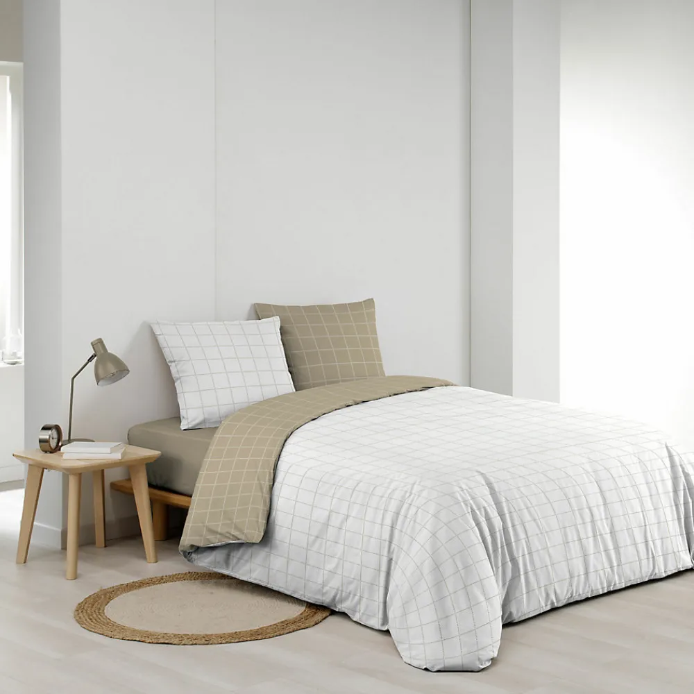 Housse de couette réversible 240 x 220 cm + 2 taies CADRIA 100% coton 57 fils>Douceur D'Intérieur New