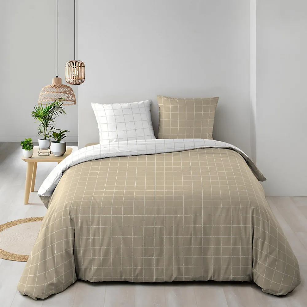 Housse de couette réversible 240 x 220 cm + 2 taies CADRIA 100% coton 57 fils>Douceur D'Intérieur New