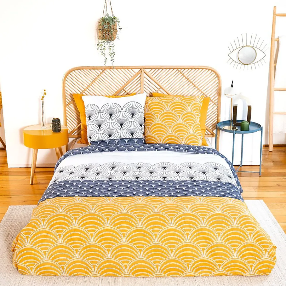 Housse de couette réversible 200x200 KERITA + 2 taies 100% coton adouci 57 fils/cm2>Cote Deco Sale