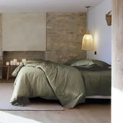 Linnea Housse de couette uni 240x220 cm percale de coton MANOIR vert Mousse* Housse De Couette