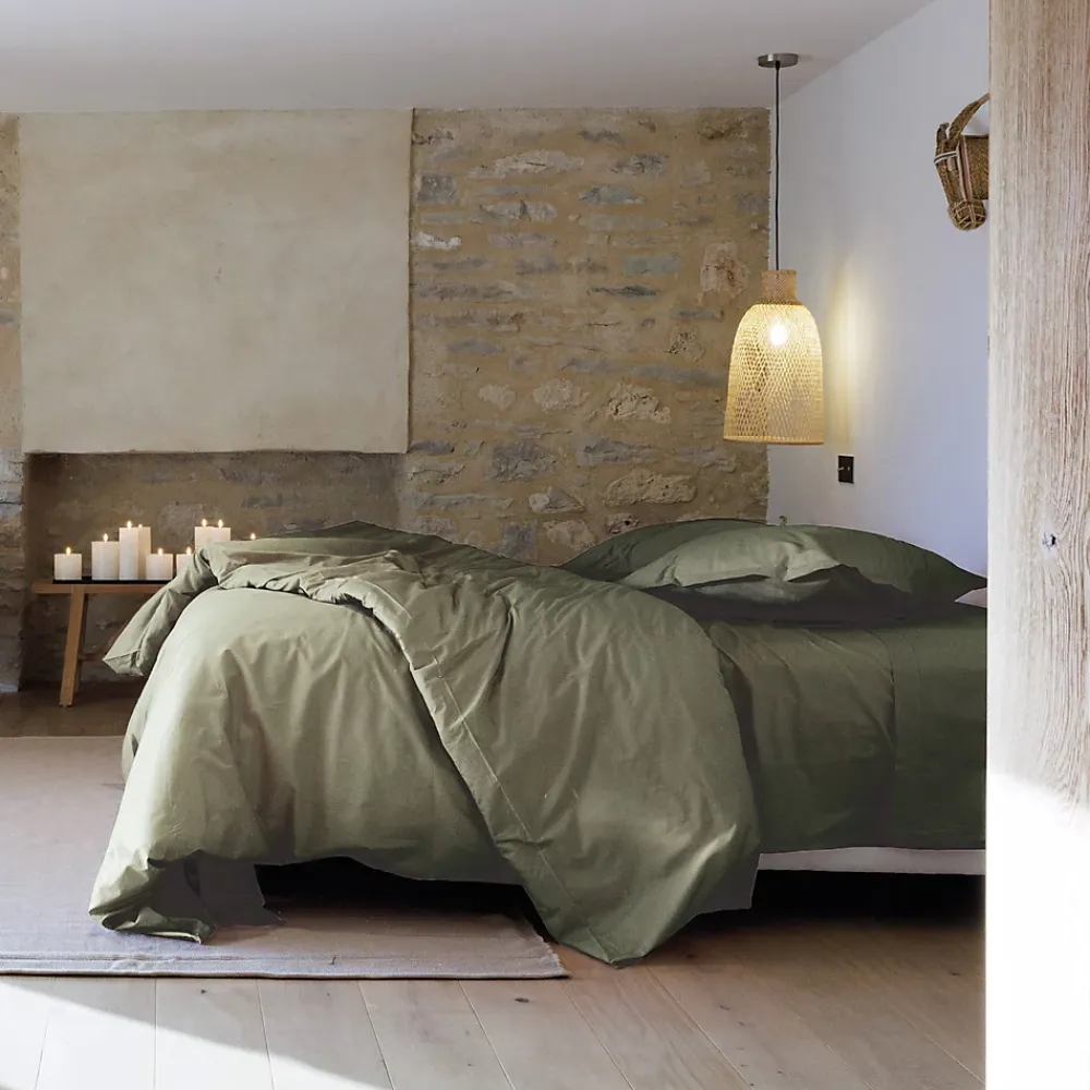 Linnea Housse de couette uni 240x220 cm percale de coton MANOIR vert Mousse* Housse De Couette