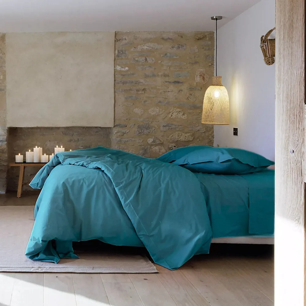 Housse de couette uni 240x220 cm percale de coton MANOIR bleu Lagon>Linnea Outlet